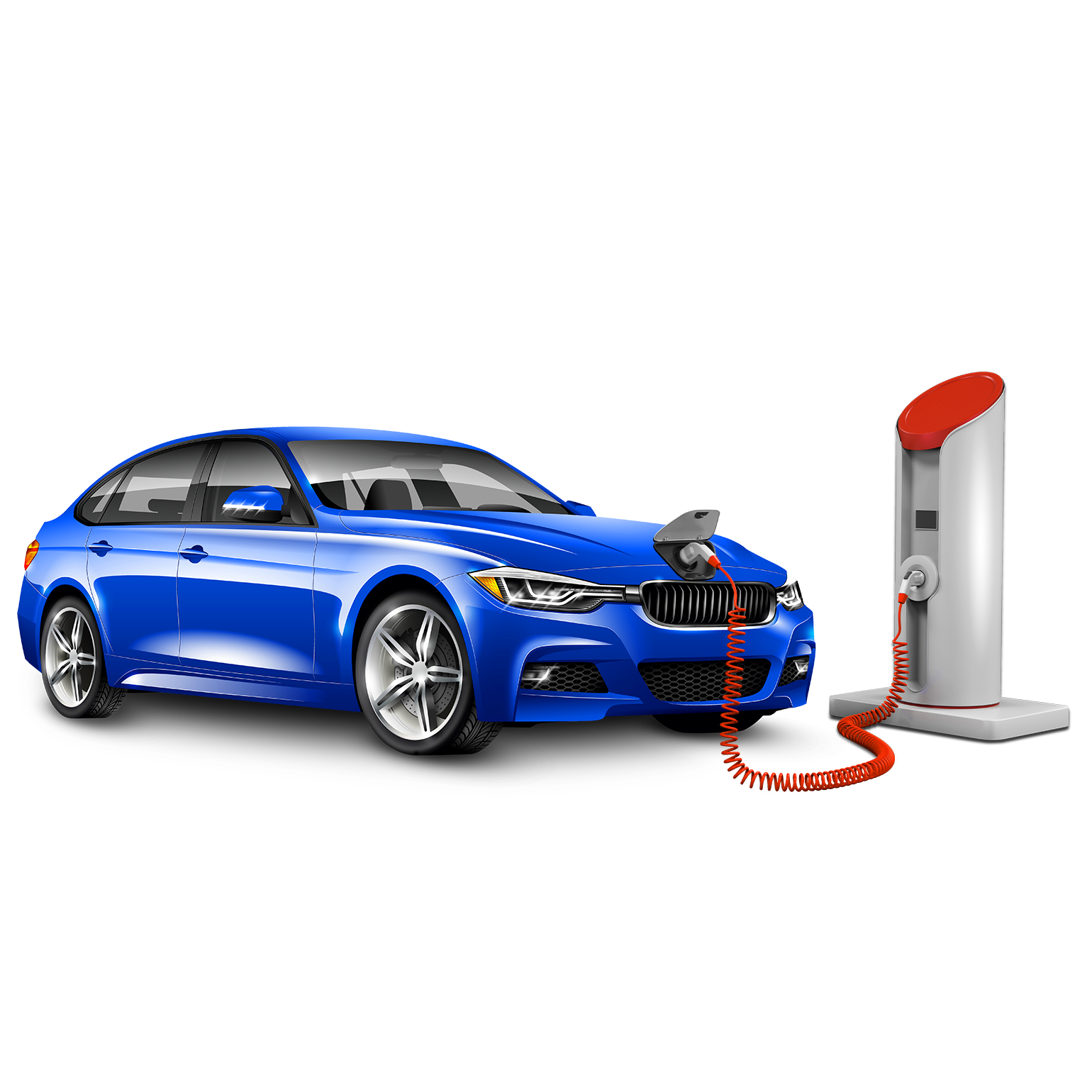 Auto elektryczne podłączone do stacji ładowania