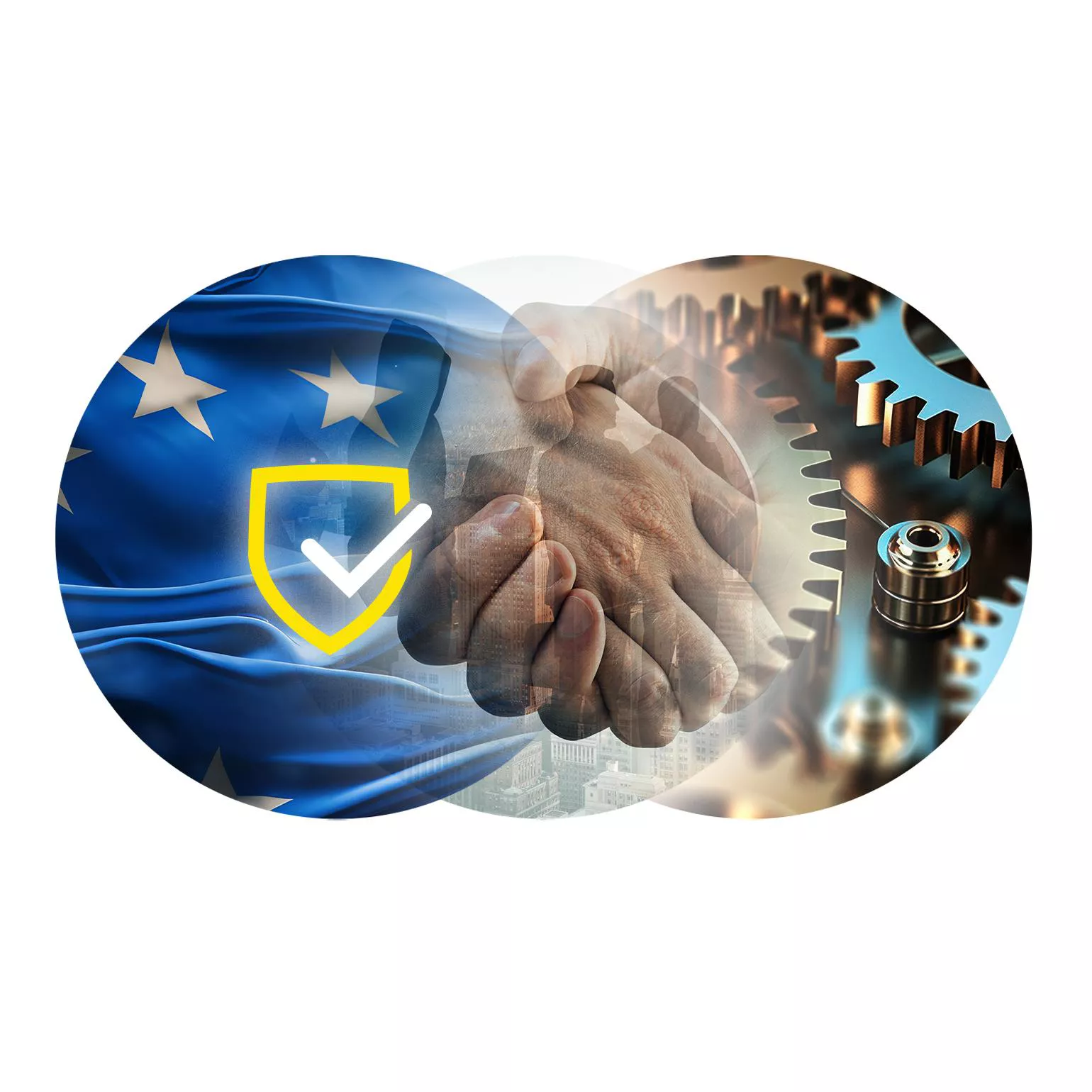 Uścisk dłoni na tle unijnej flagi